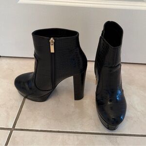 Spring Black Croc-Embossed Ankle Boots